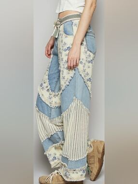 POL Denim, Floral, Crochet Wide Leg Jeans
